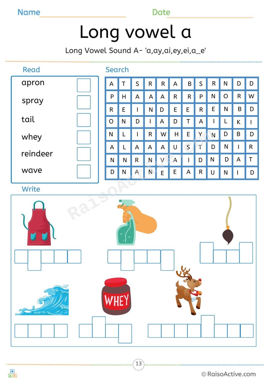 Long Vowel a Read, Search and Write Worksheet