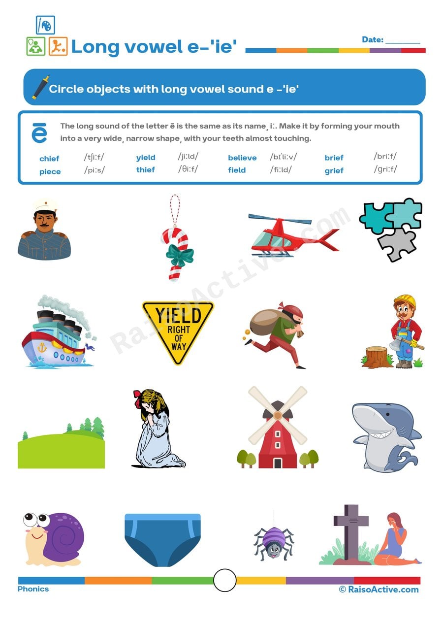 Long Vowel E 'ie' Worksheet: Circle the Pictures!