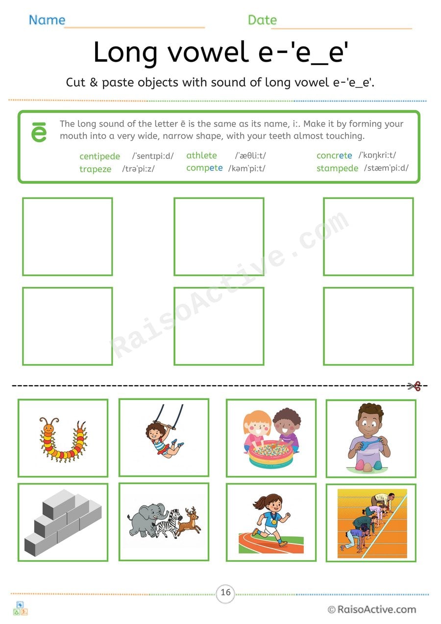 Long Vowel e 'e_e' Cut and Paste Worksheet