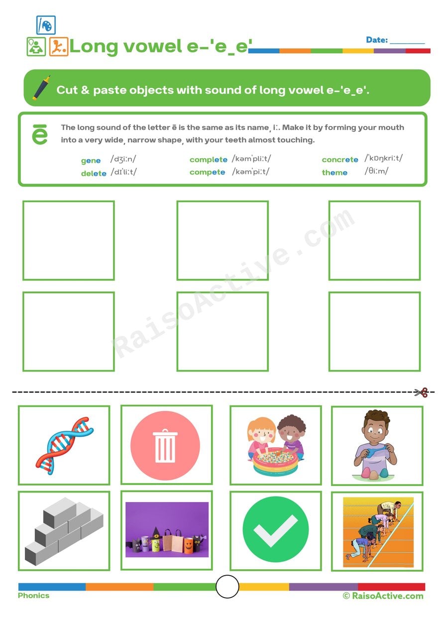 Long Vowel E Worksheet: Cut and Paste Fun!