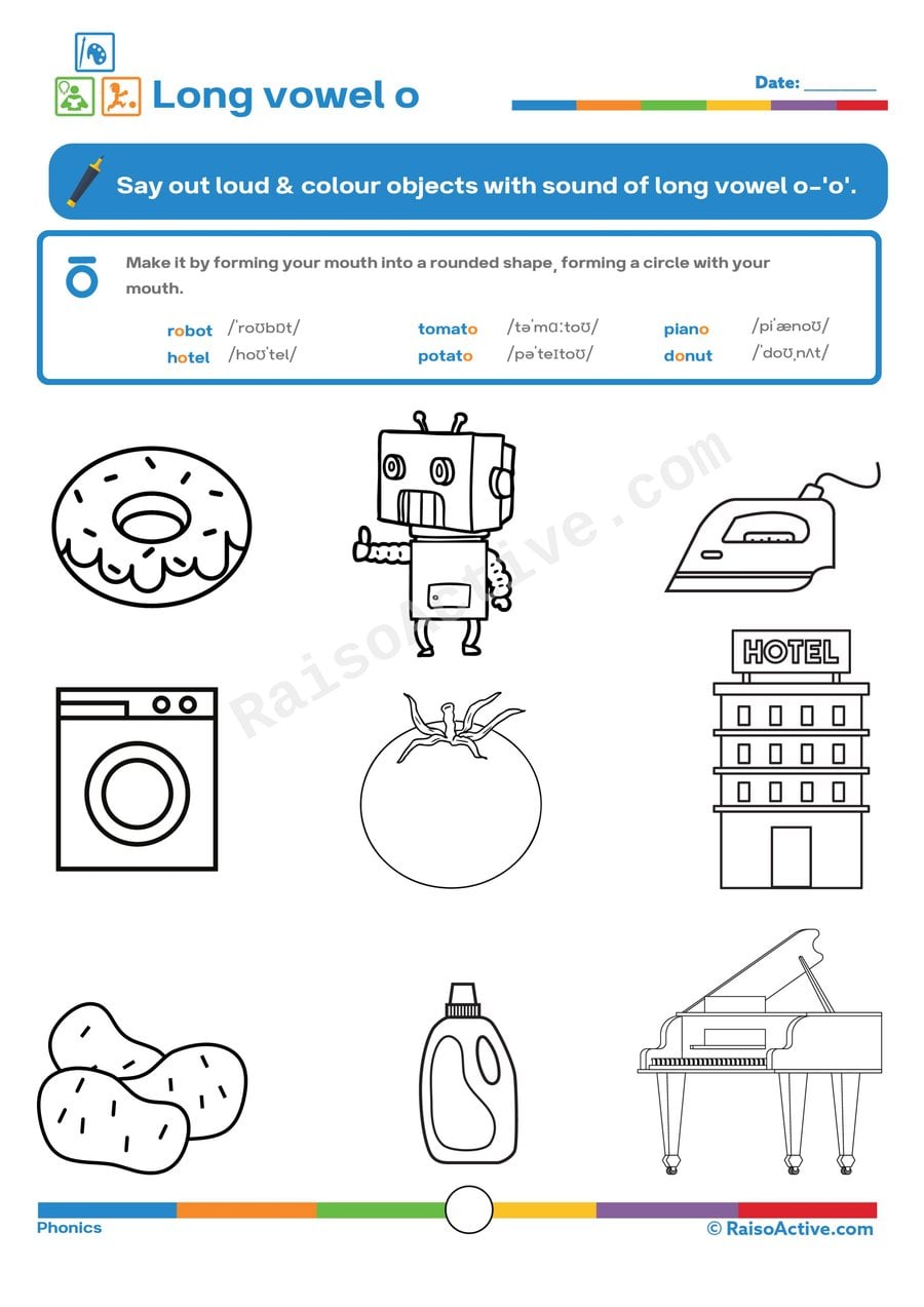 Long Vowel 'o' Coloring Worksheet for Kids