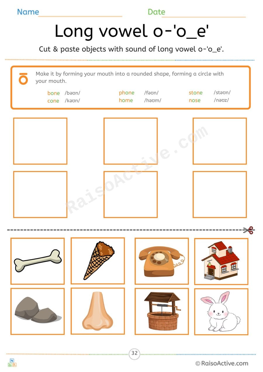 Long Vowel o 'o_e' Cut and Paste Worksheet