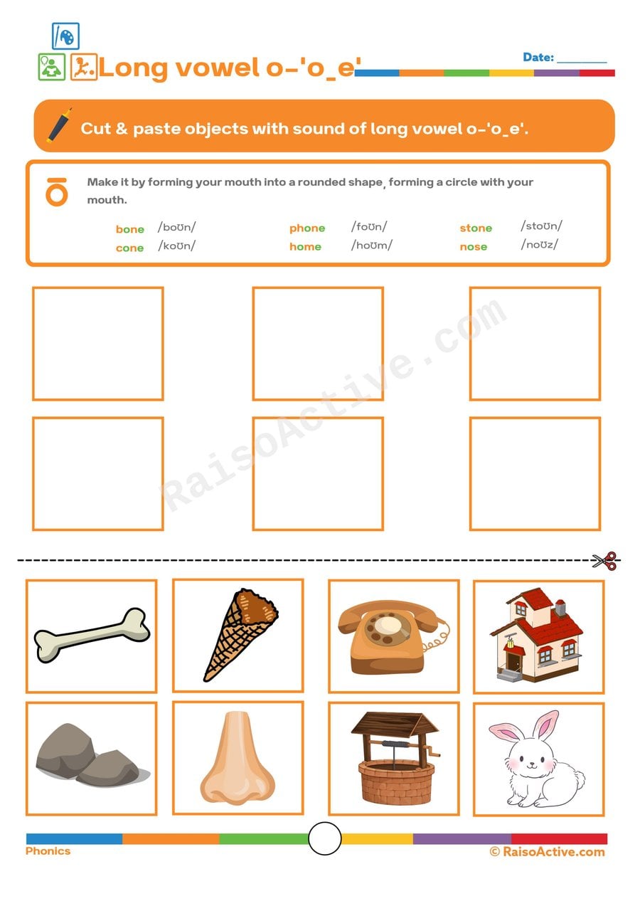 Long Vowel 'o' Cut and Paste Worksheet for Kids