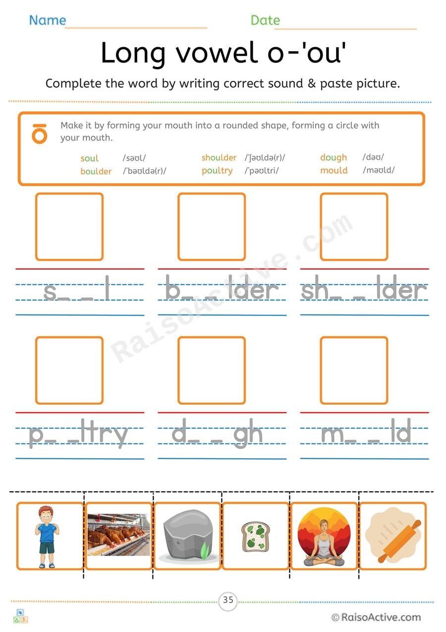 Long Vowel o 'ou' Complete the Word and Paste Worksheet