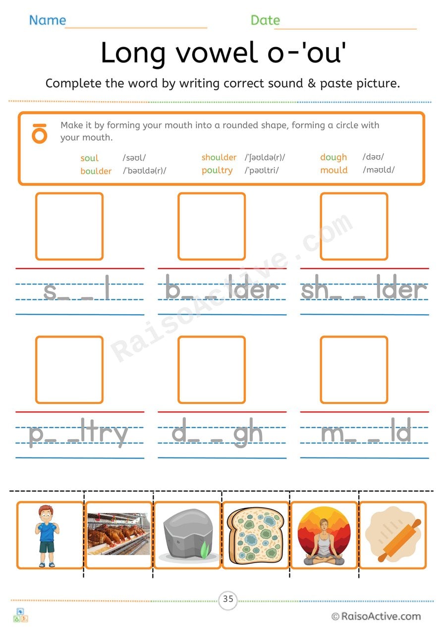 Long Vowel o 'ou' Complete the Word and Paste Worksheet