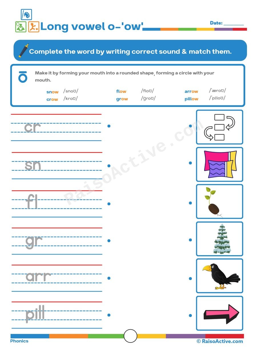 Long Vowel 'o-ow' Worksheet: Write and Match!