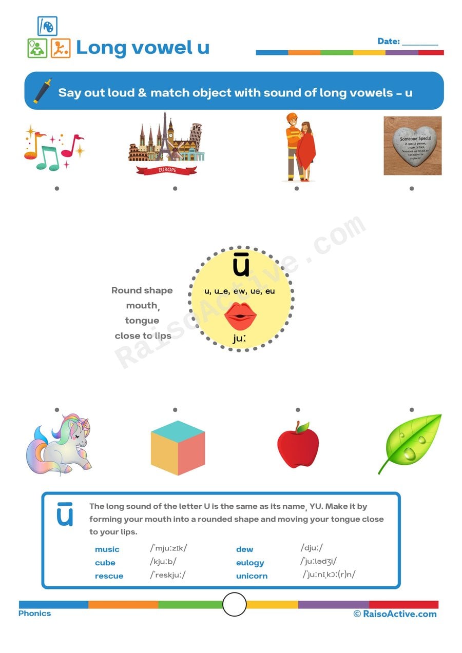 Long Vowel U Worksheet: Say the Sound and Match!