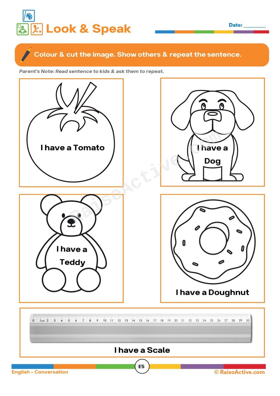 Look & Speak: Color and Repeat the Words Worksheet