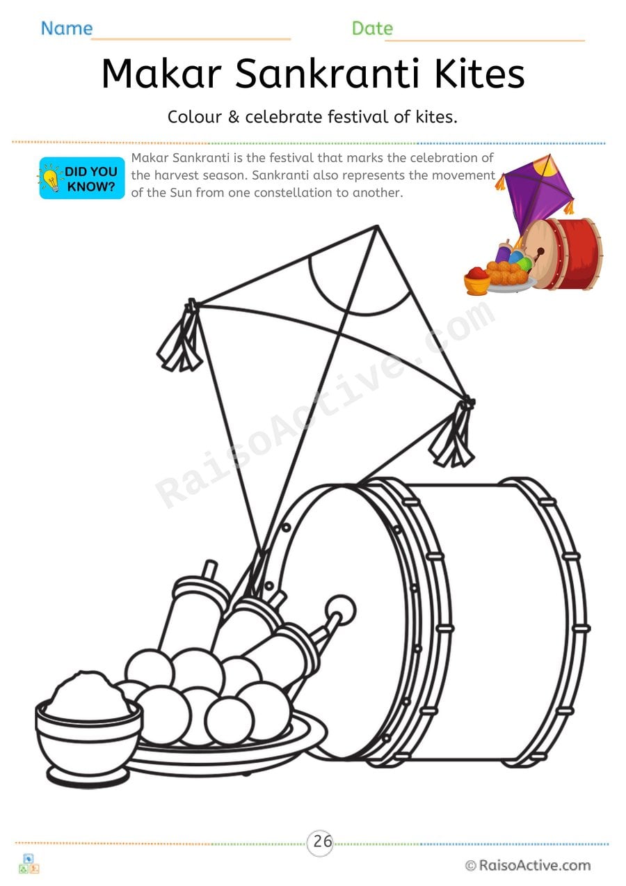 Makar Sankranti Coloring Worksheet for Kids