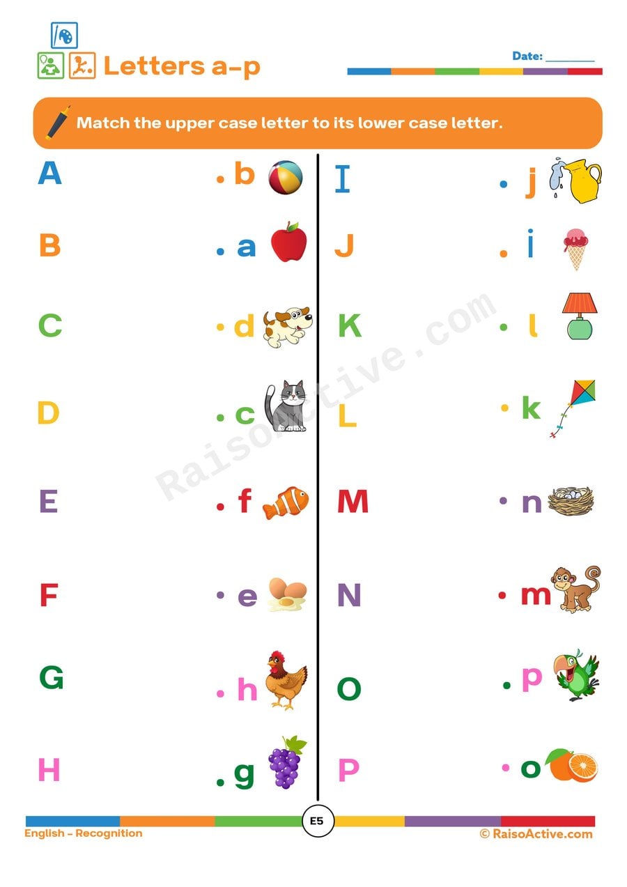 Match the Uppercase Letters: A-P Worksheet