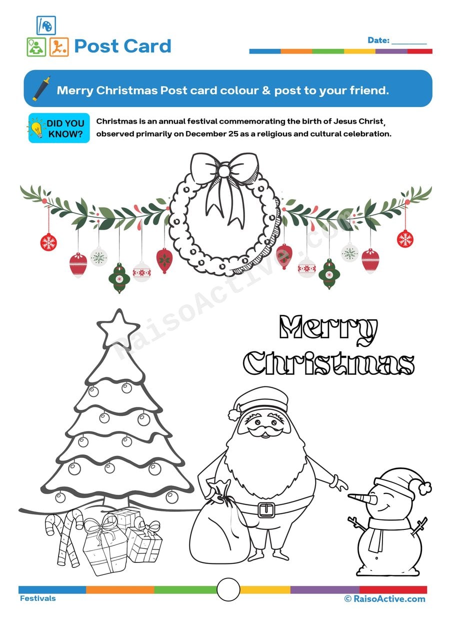 Merry Christmas Coloring Worksheet for Kids