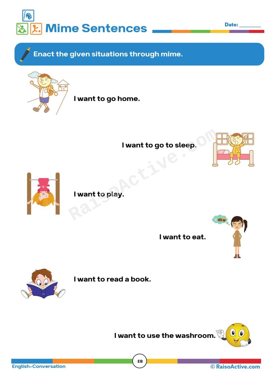 Mime Sentences Worksheet: Act Out Actions!