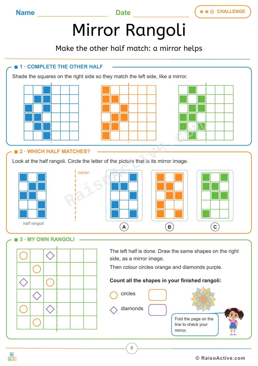 Mirror Rangoli: Symmetry Worksheet for Little Learners