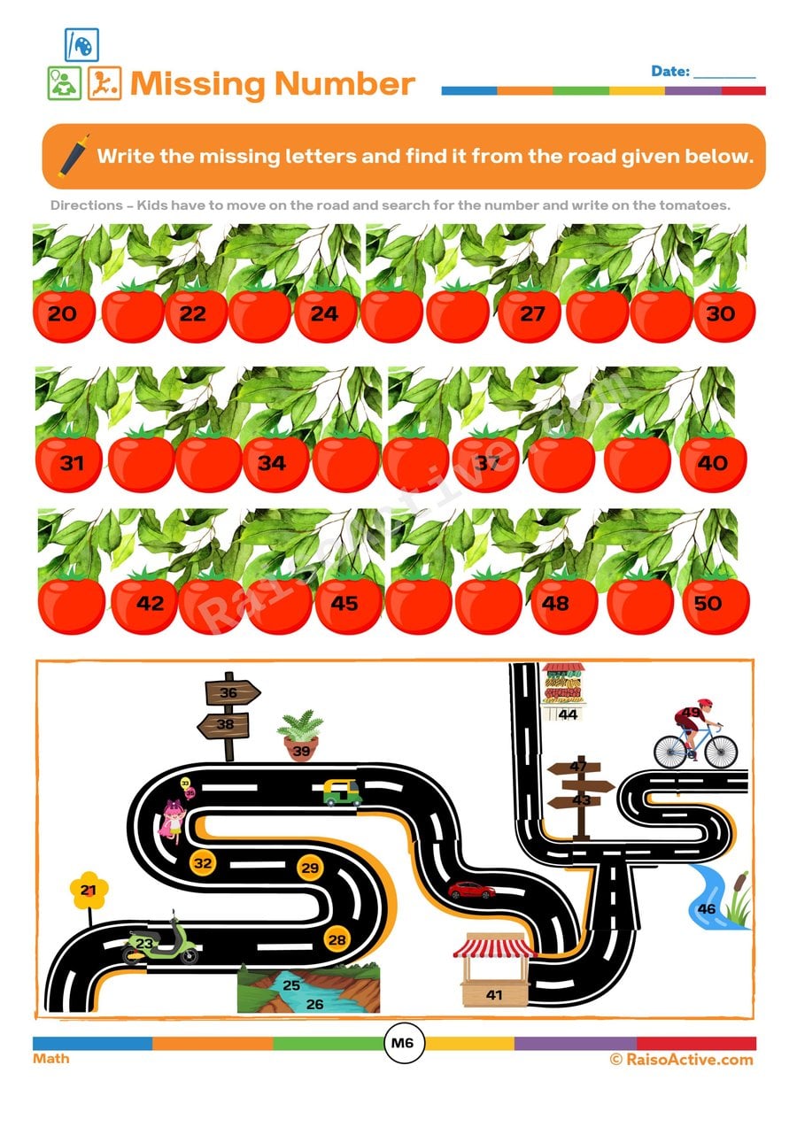 Missing Number Road Trip Worksheet for Kids