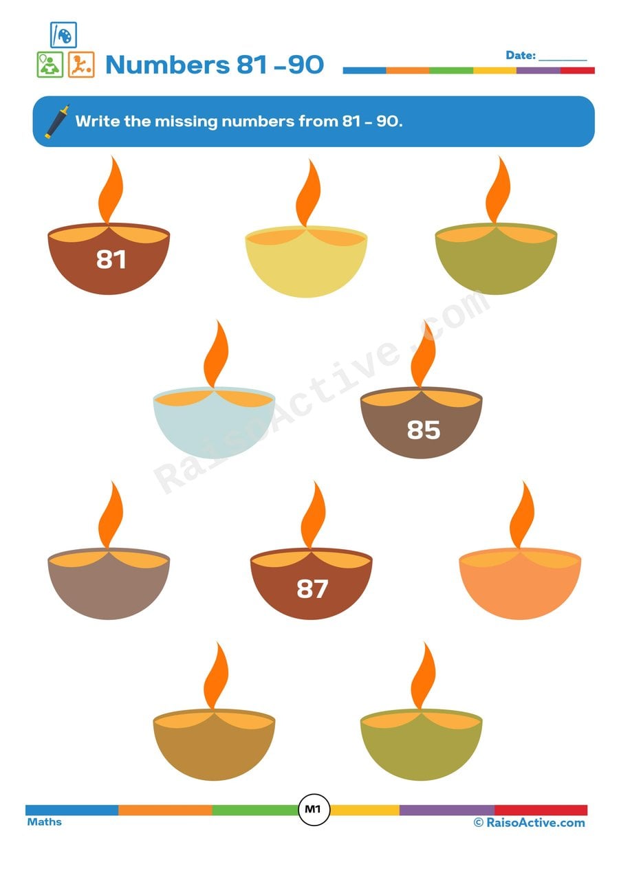 Missing Numbers: Diwali Diyas Worksheet for Kids