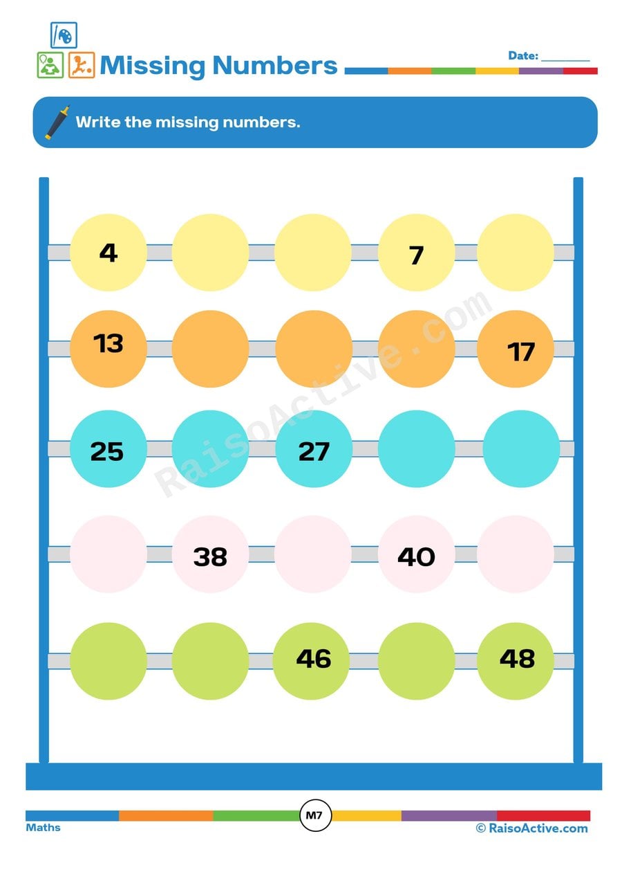 Missing Numbers Worksheet for Preschoolers