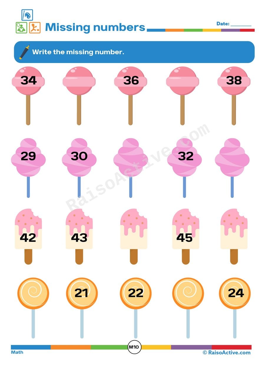 Missing Numbers Worksheet: Sweet Treats!