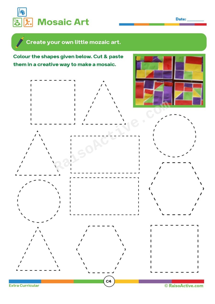 Mosaic Art Shapes Worksheet for Kids