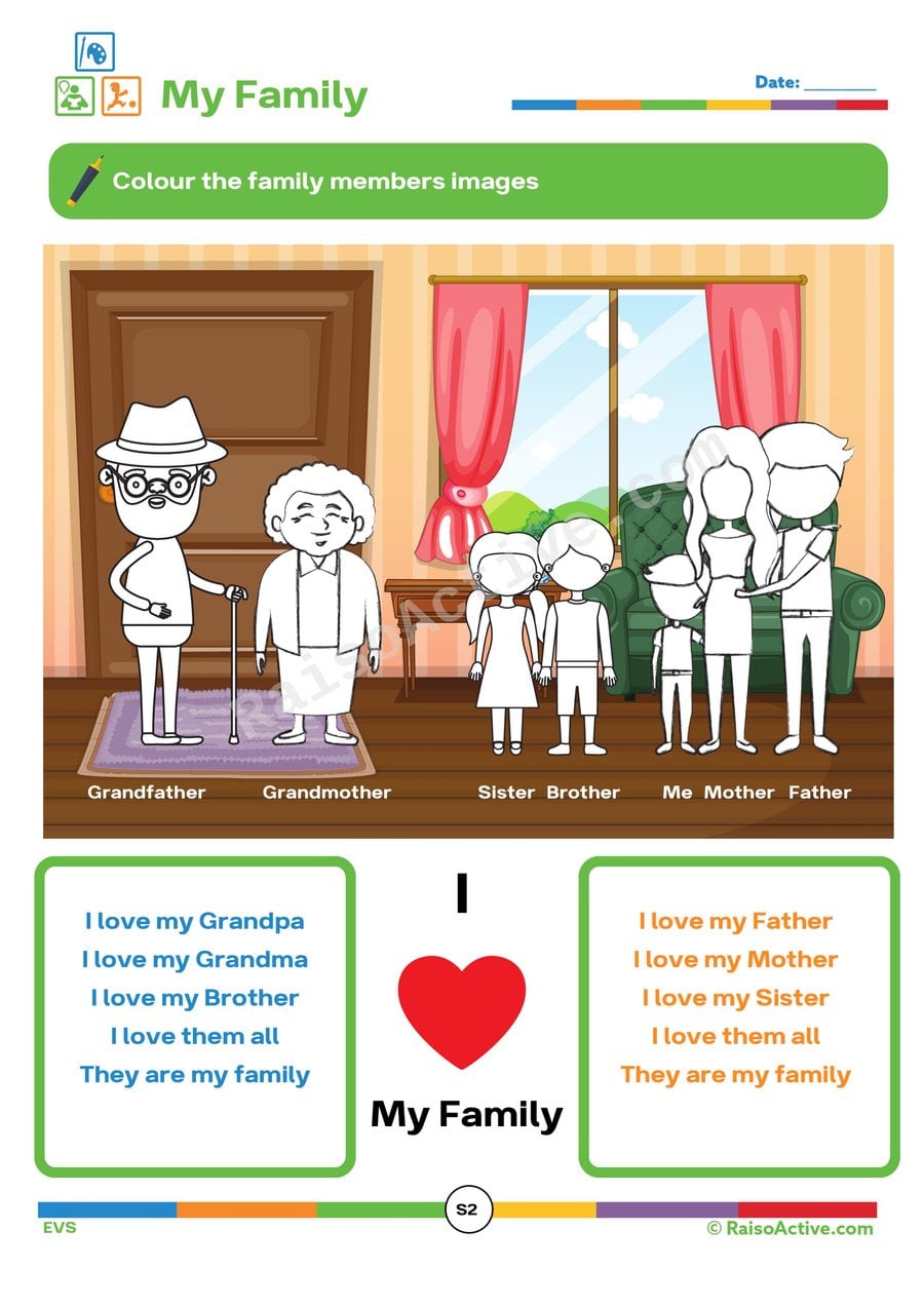 My Family Coloring Worksheet for Preschoolers