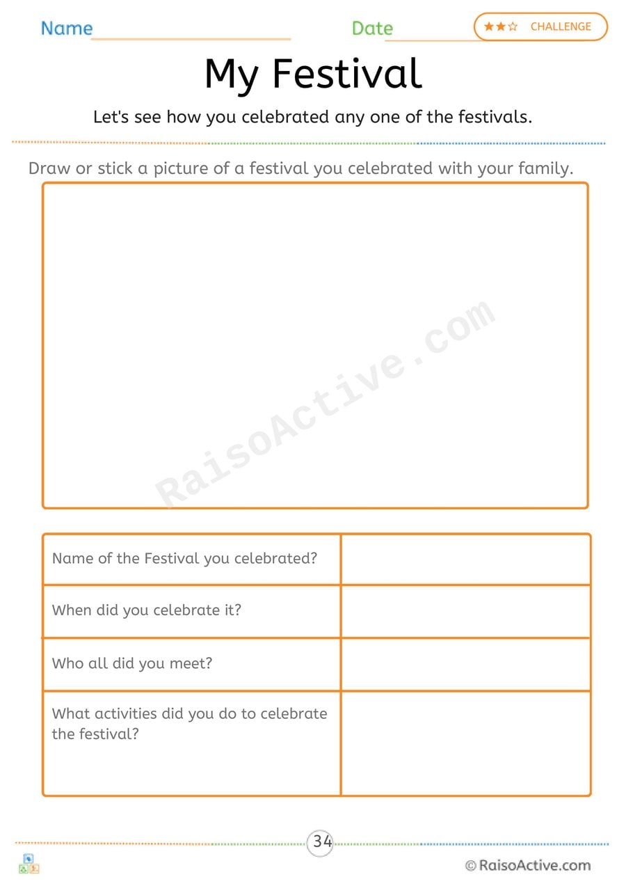 My Festival Celebration Worksheet for Kids