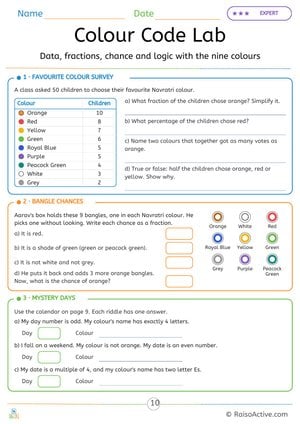 Colour Code Lab: Navratri Fractions, Percentages and Probability
