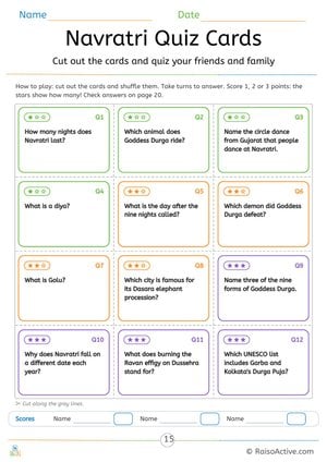 Navratri Quiz Cards: 12 Cut-Out Festival Questions