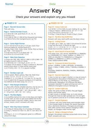Navratri Festival Quest Answer Key for Grown-ups