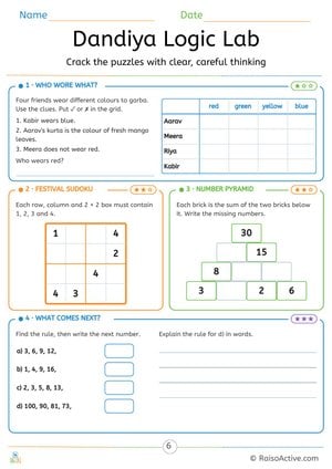 Dandiya Logic Lab: Navratri Logic Grid, Sudoku and Number Pyramid