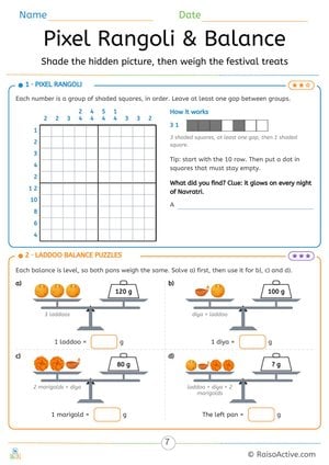 Pixel Rangoli and Laddoo Balance Puzzles for Navratri