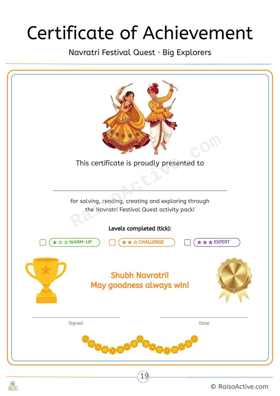 Navratri Festival Quest Certificate of Achievement