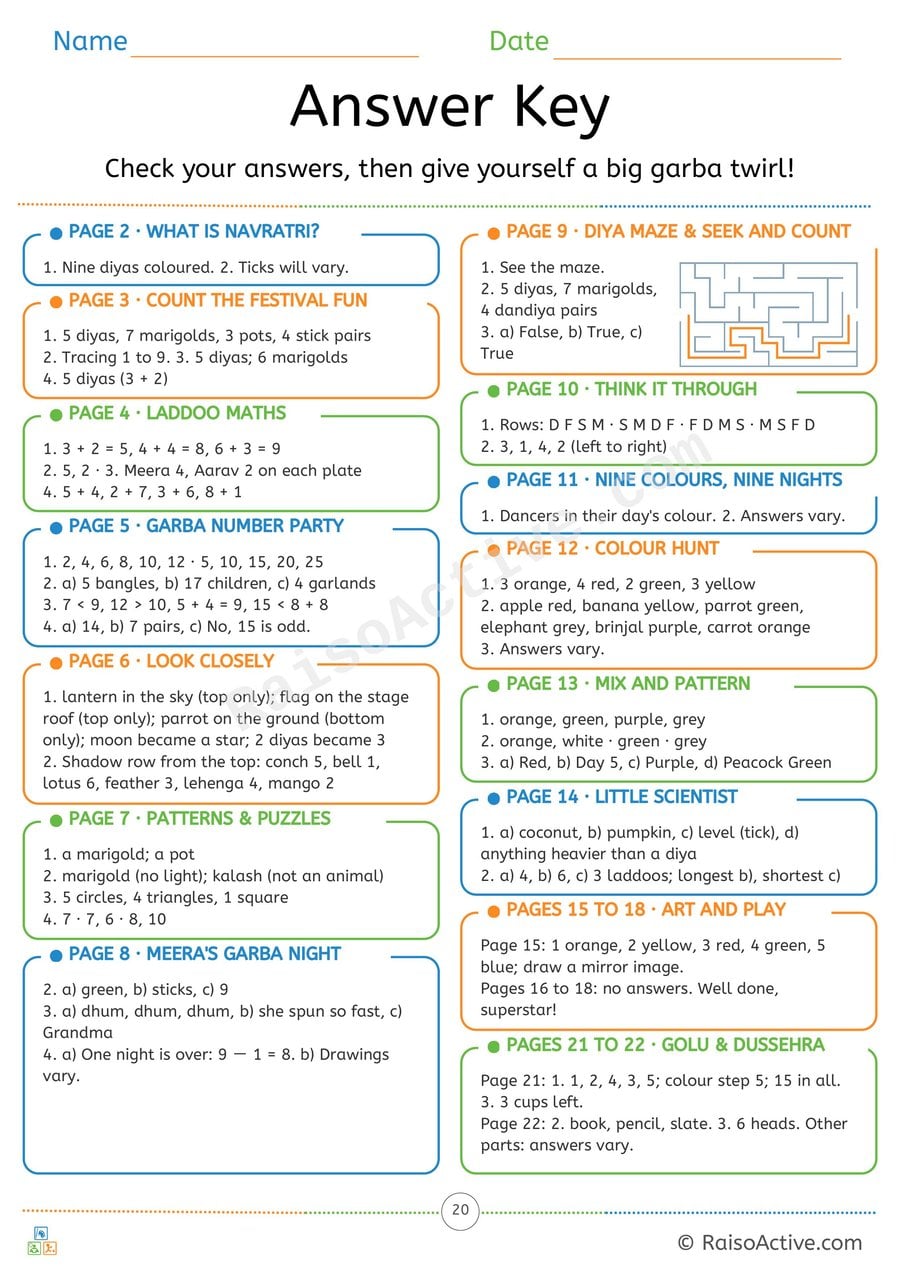 Navratri Fun Time Answer Key for Grown-ups