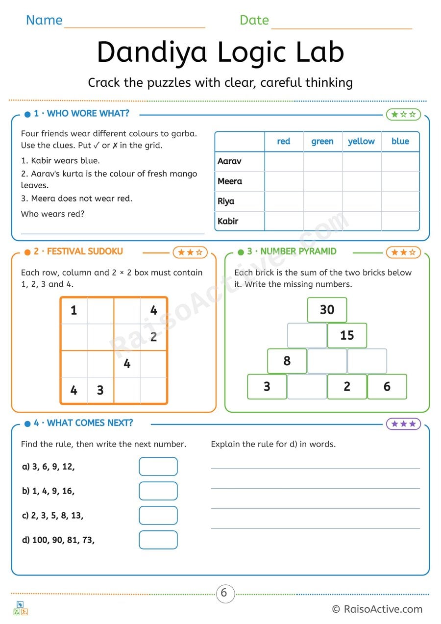 Dandiya Logic Lab: Navratri Logic Grid, Sudoku and Number Pyramid
