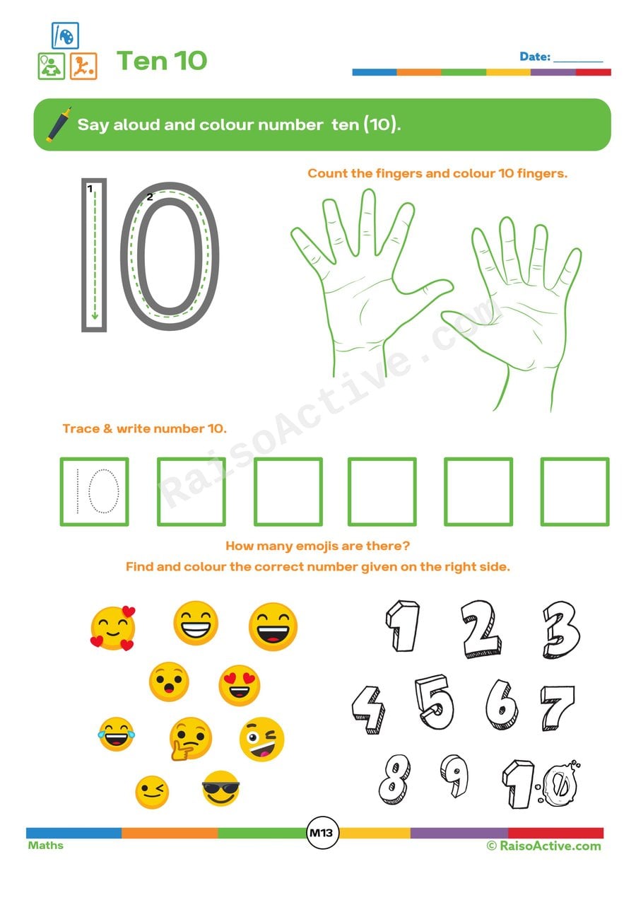 Number 10 Worksheet: Trace, Count, and Color!