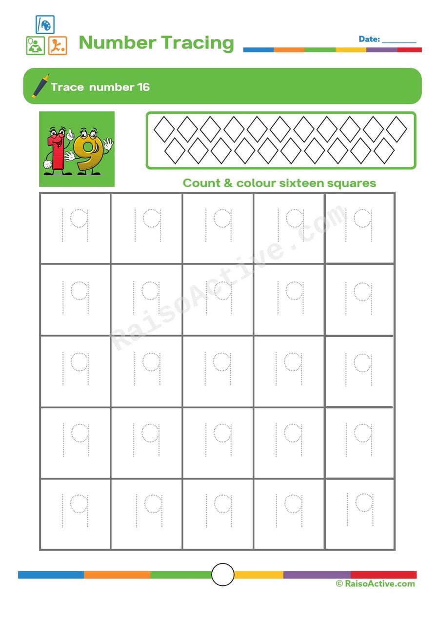 Number Tracing Worksheet: Trace and Count to 16!