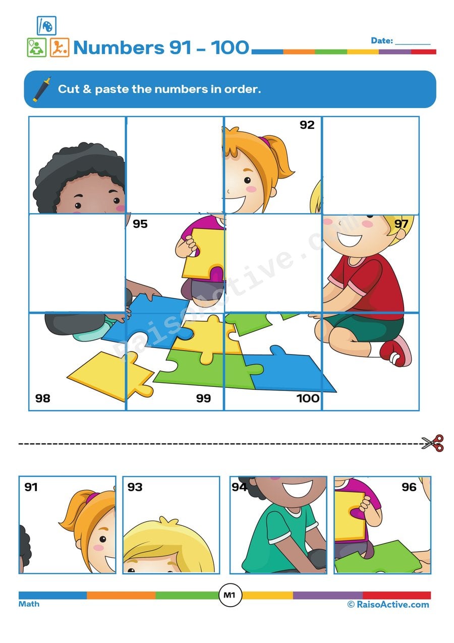 Numbers 91-100 Cut and Paste Worksheet