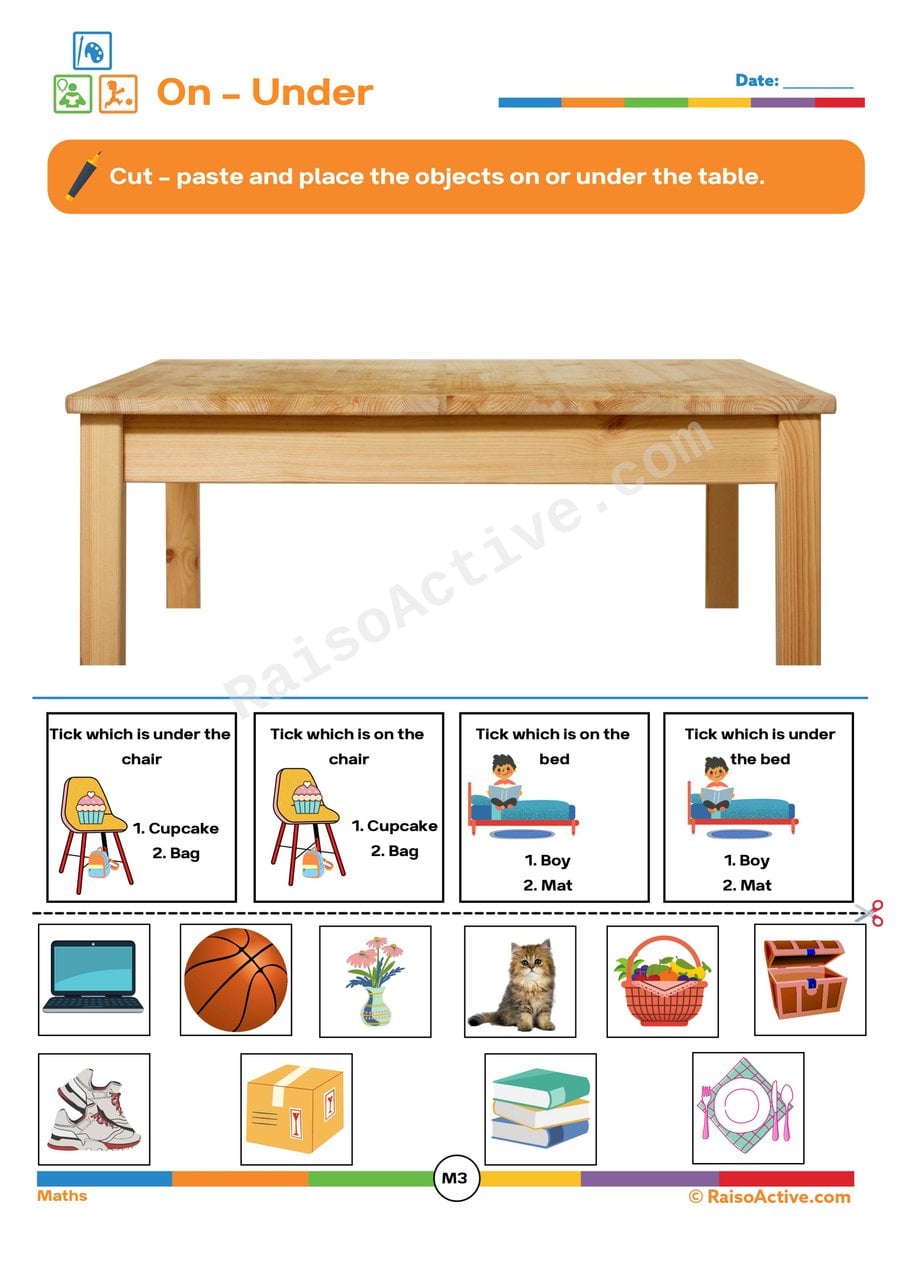 On and Under Worksheet: Table Placement Fun!