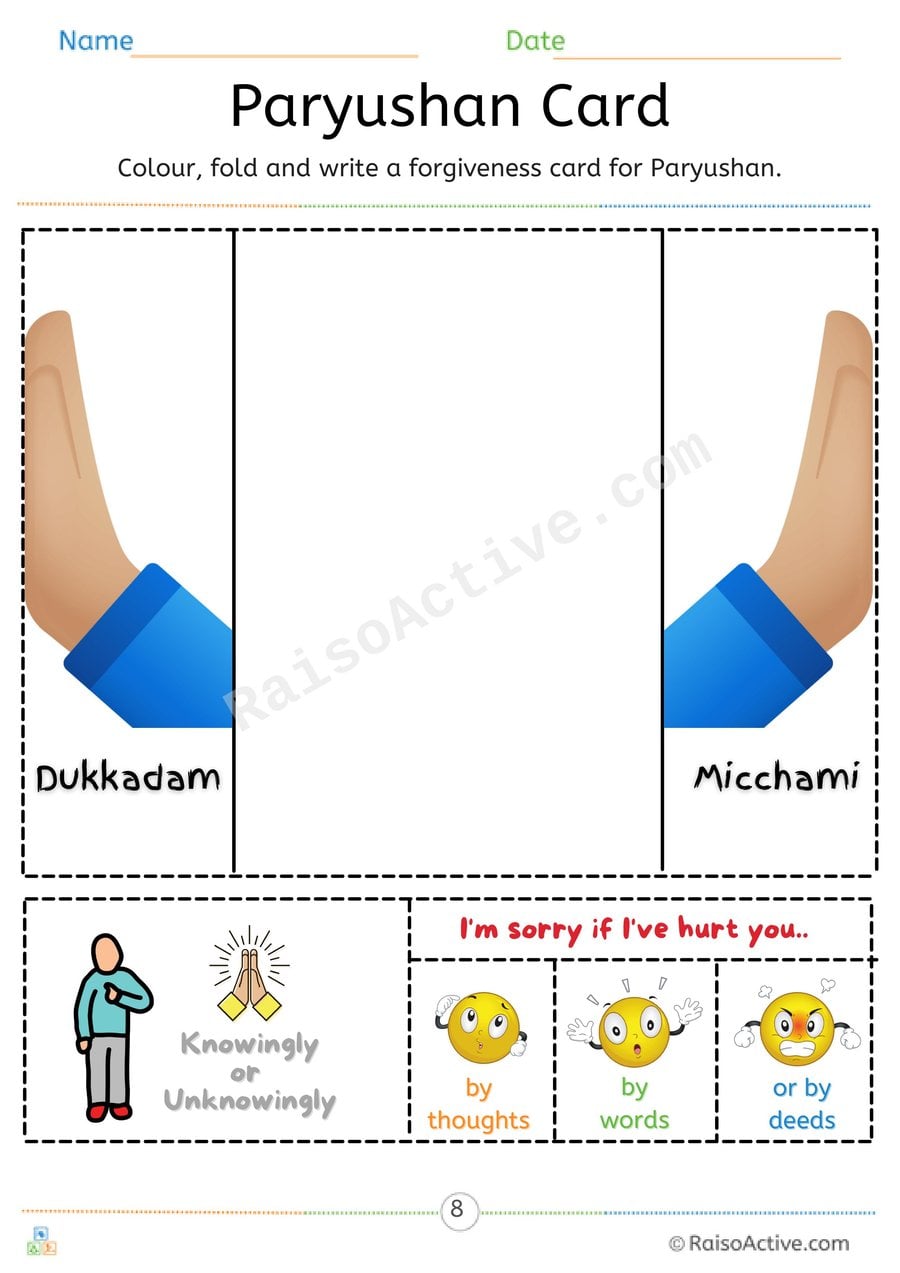 Paryushan Forgiveness Card Worksheet for Kids