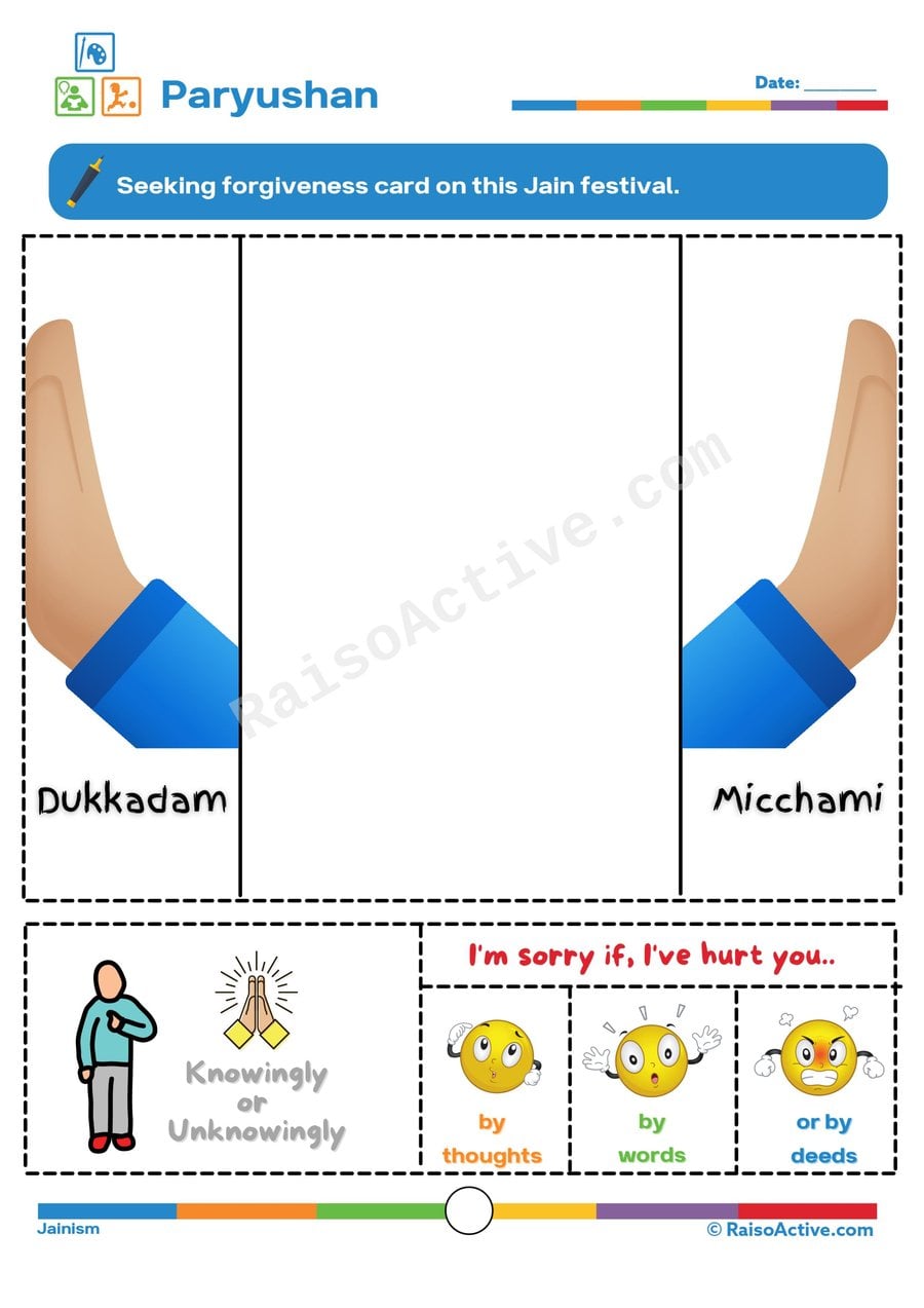 Paryushan Forgiveness Card Worksheet for Kids