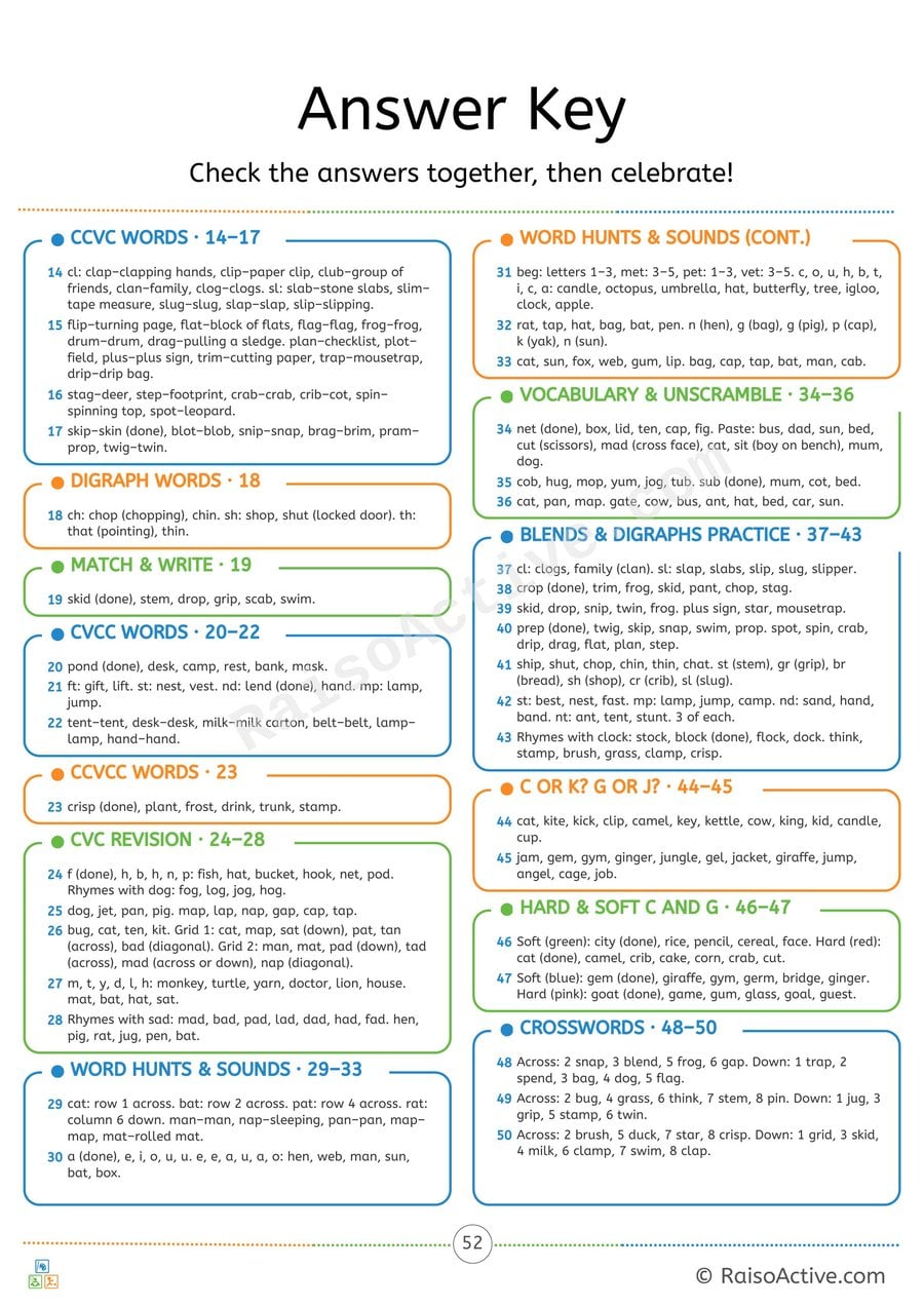 Phonics Level 2 Answer Key