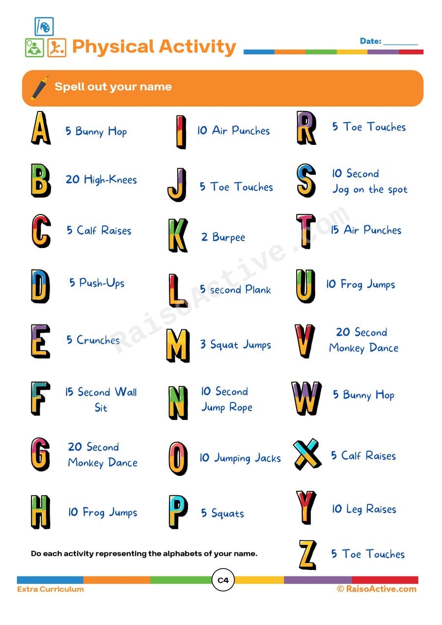 Physical Activity Worksheet: Spell Your Name!
