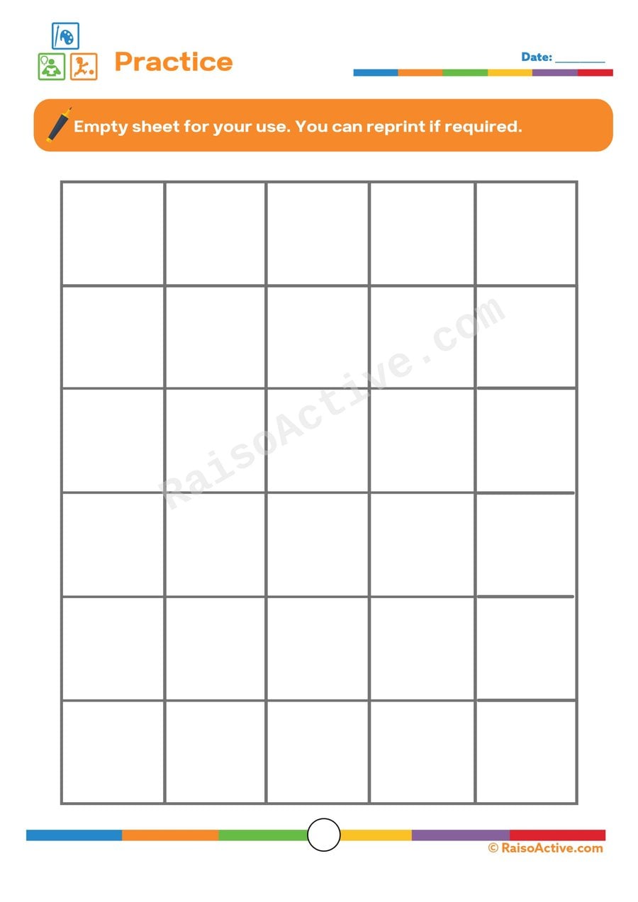 Practice Sheet for Kids: Blank Grid Worksheet