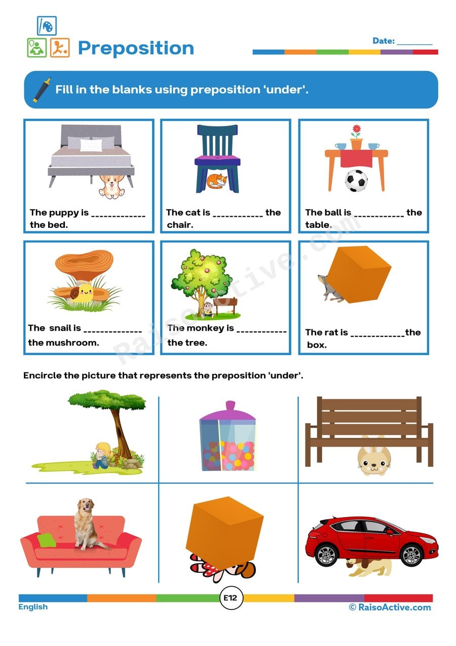 Preposition 'Under' Worksheet: Fun with Placement!