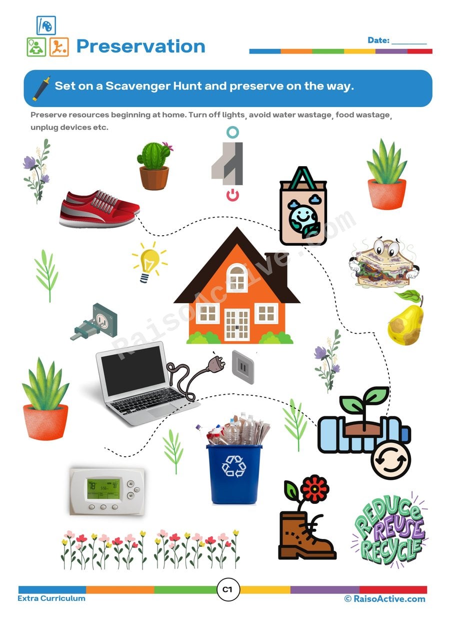 Preservation Scavenger Hunt Worksheet for Kids