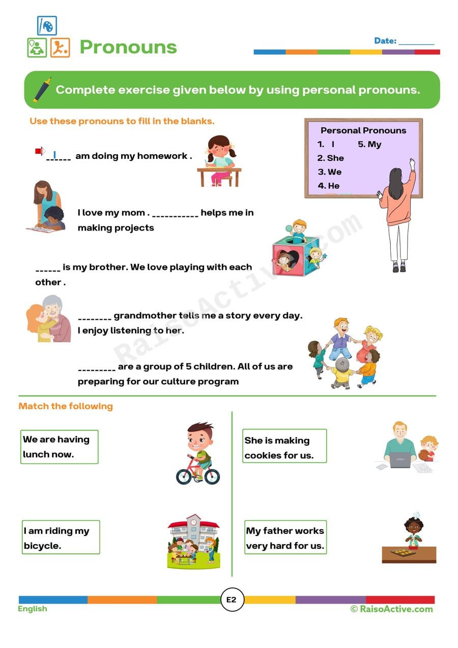 Pronouns Practice Worksheet for Preschoolers
