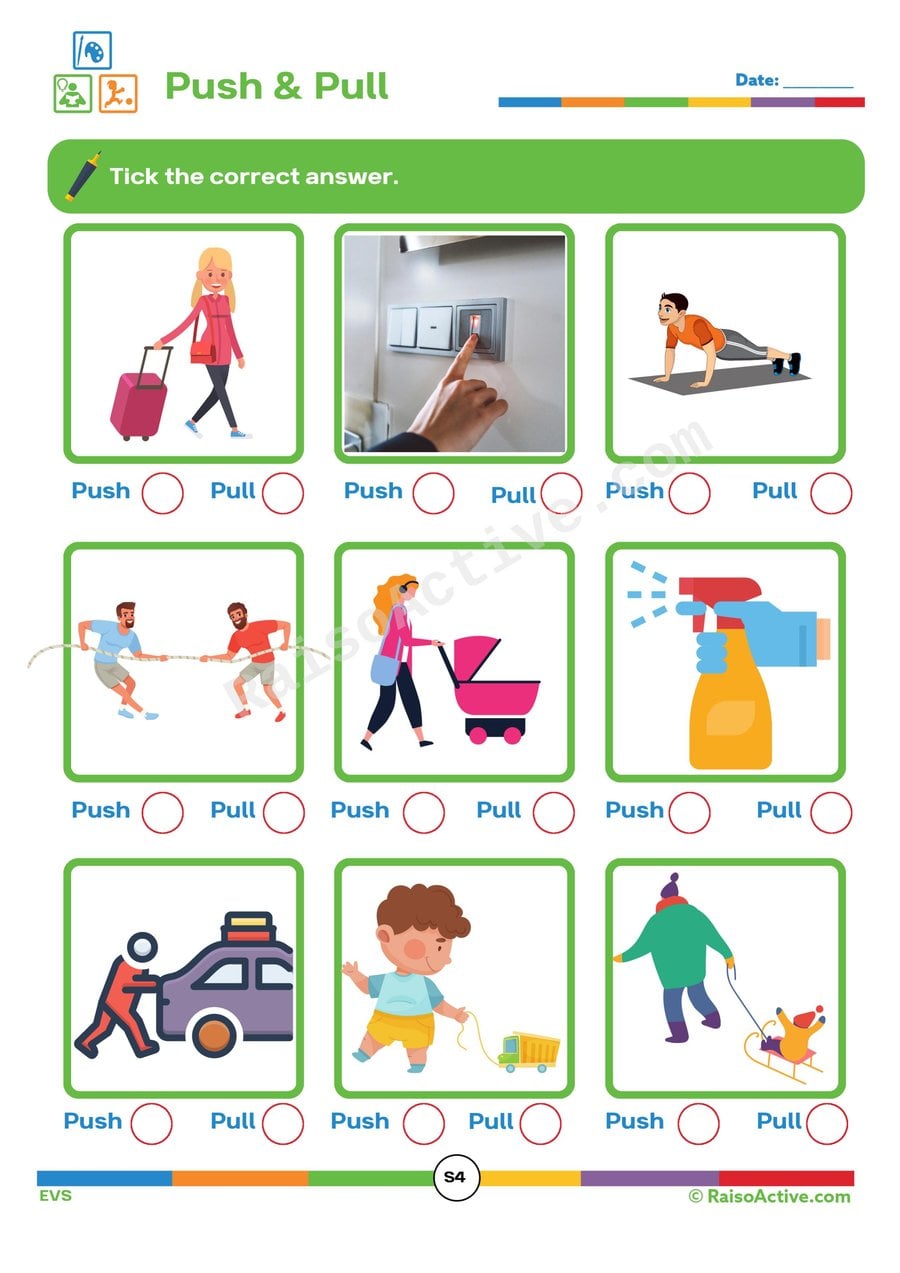Push and Pull Worksheet for Preschoolers