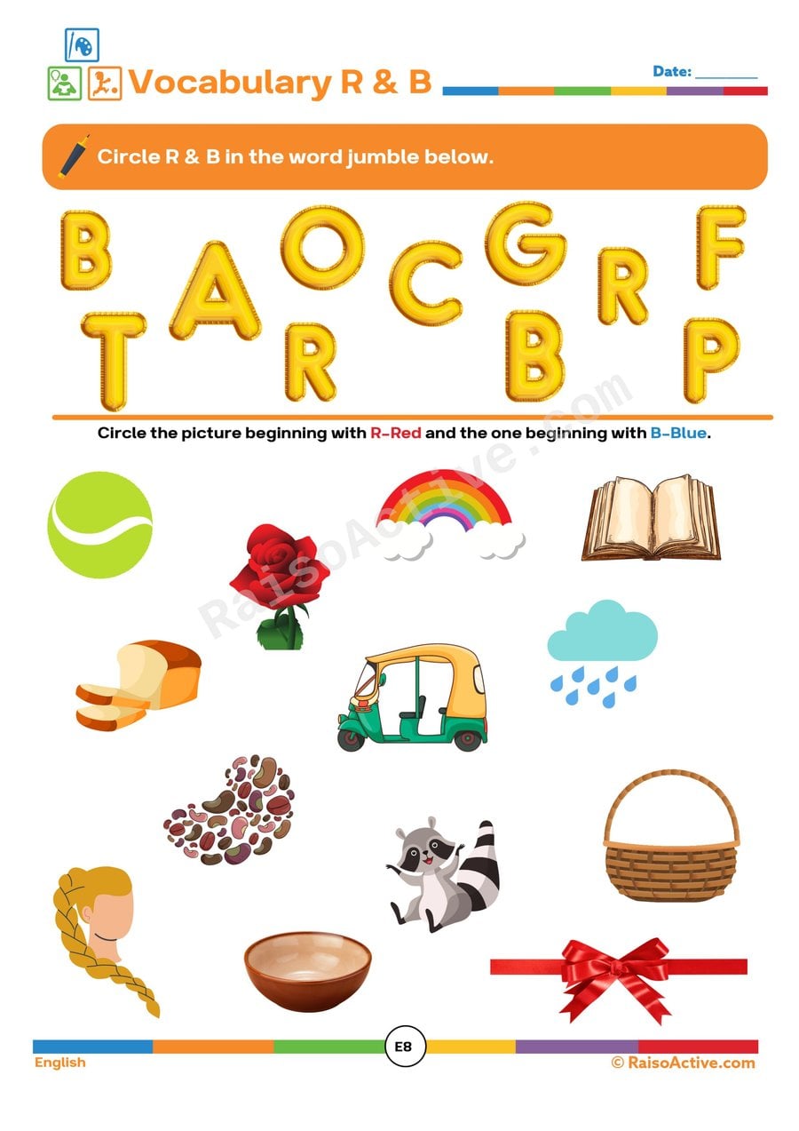 R & B Word Jumble Worksheet for Preschoolers