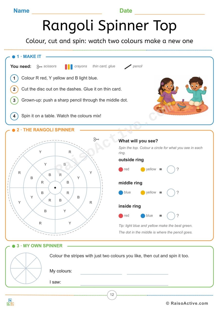 Rangoli Spinner Top: Colour Mixing Craft for Diwali
