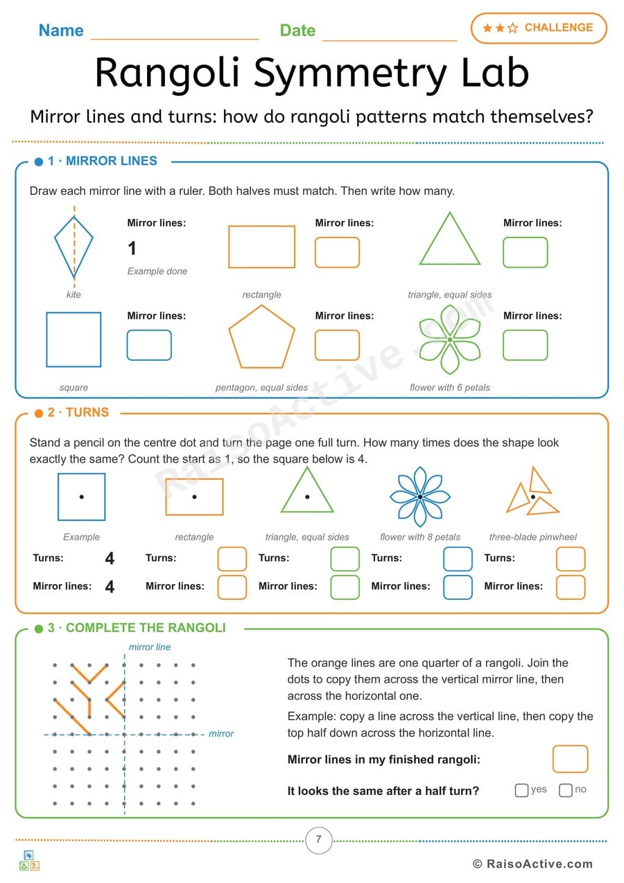 Rangoli Symmetry Lab: Mirror Lines and Rotations Worksheet