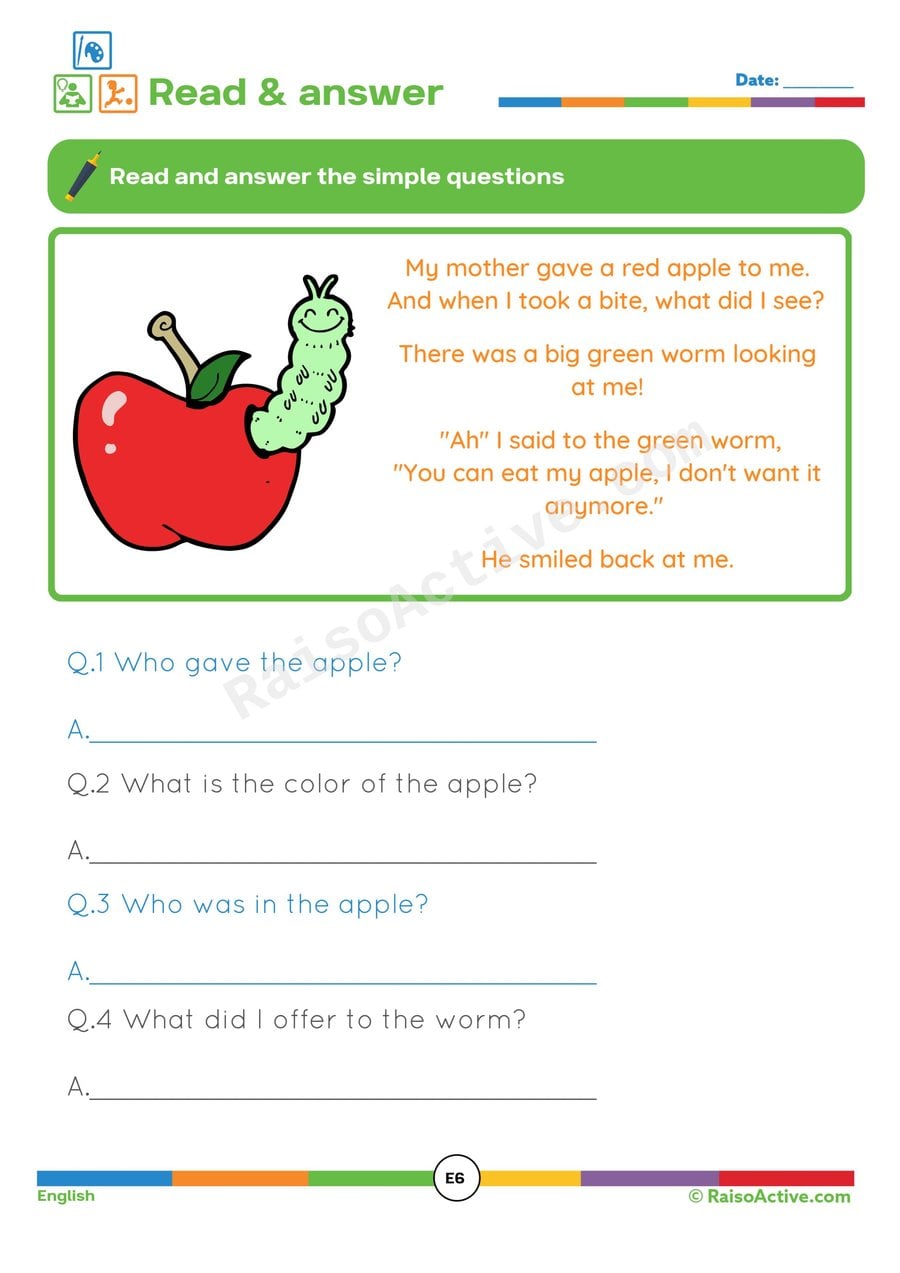 Read and Answer: The Red Apple Worksheet