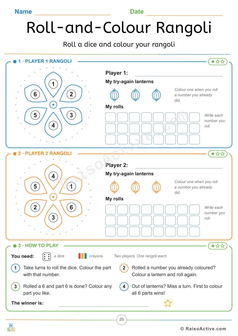 Roll-and-Colour Rangoli: Two-Player Dice Game